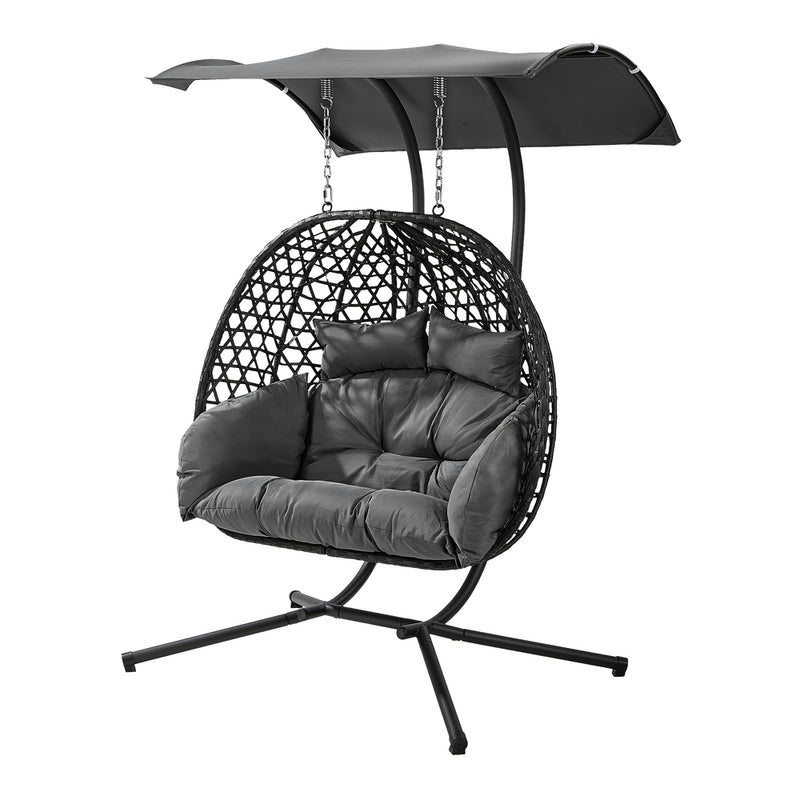 Livsip Swing Chair 2 Seater with Adjustable Canopy Black
