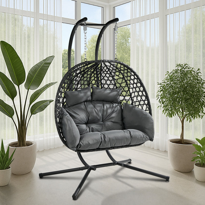 Livsip Swing Chair 2 Seater with Adjustable Canopy Black