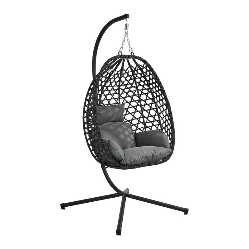 Livsip Outdoor Egg Hanging Chair with Stand Rattan Swing Black