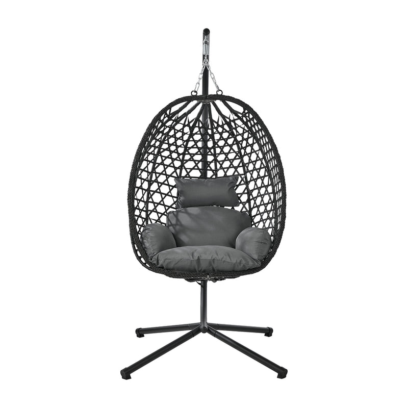 Livsip Outdoor Egg Hanging Chair with Stand Rattan Swing Black