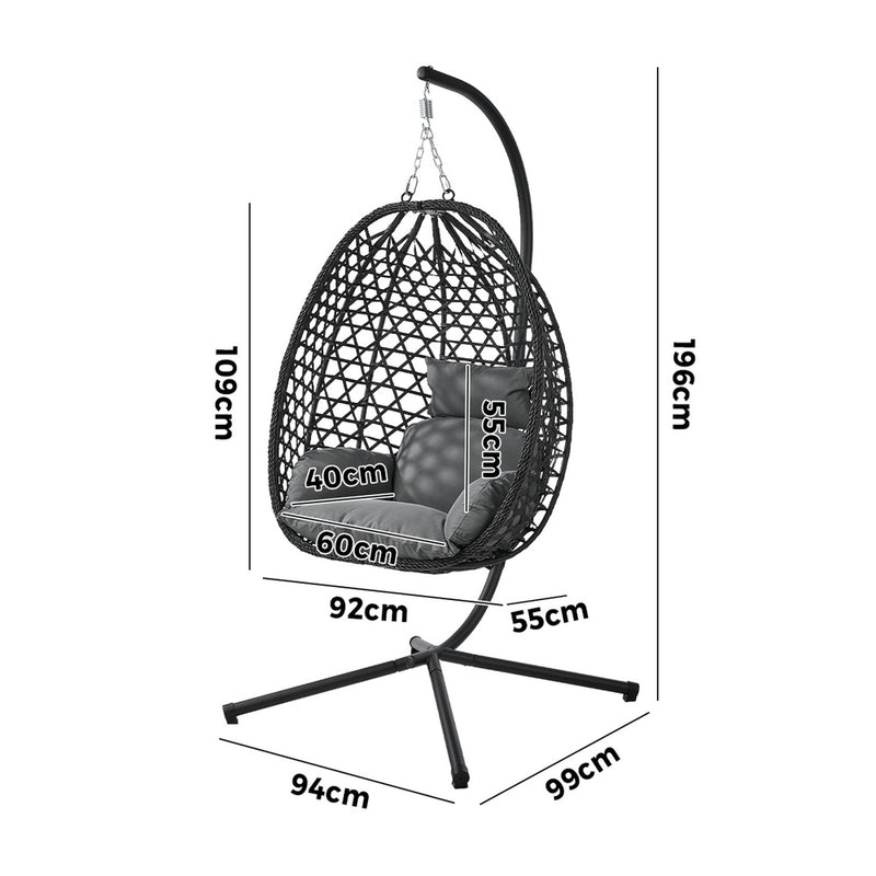 Livsip Outdoor Egg Hanging Chair with Stand Rattan Swing Black