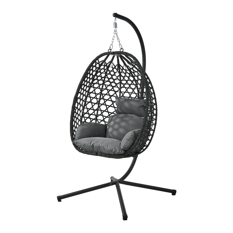 Livsip Outdoor Egg Hanging Chair with Stand Rattan Swing Black