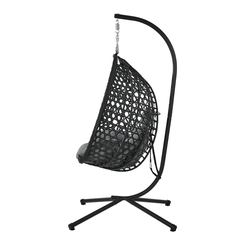 Livsip Outdoor Egg Hanging Chair with Stand Rattan Swing Black