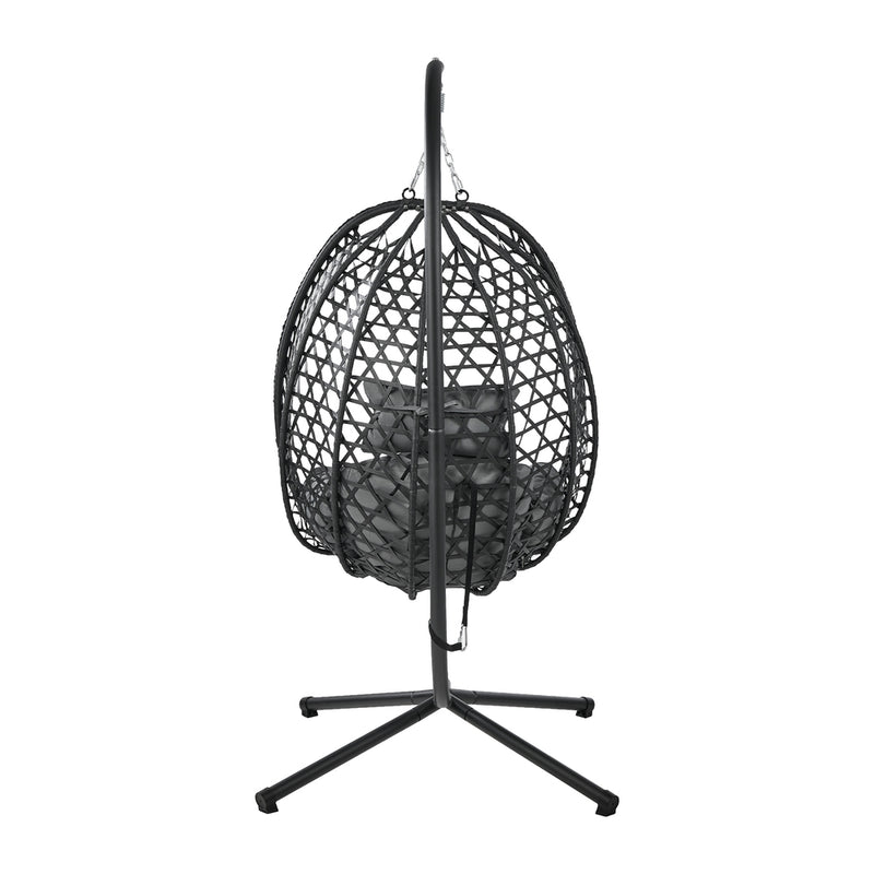 Livsip Outdoor Egg Hanging Chair with Stand Rattan Swing Black