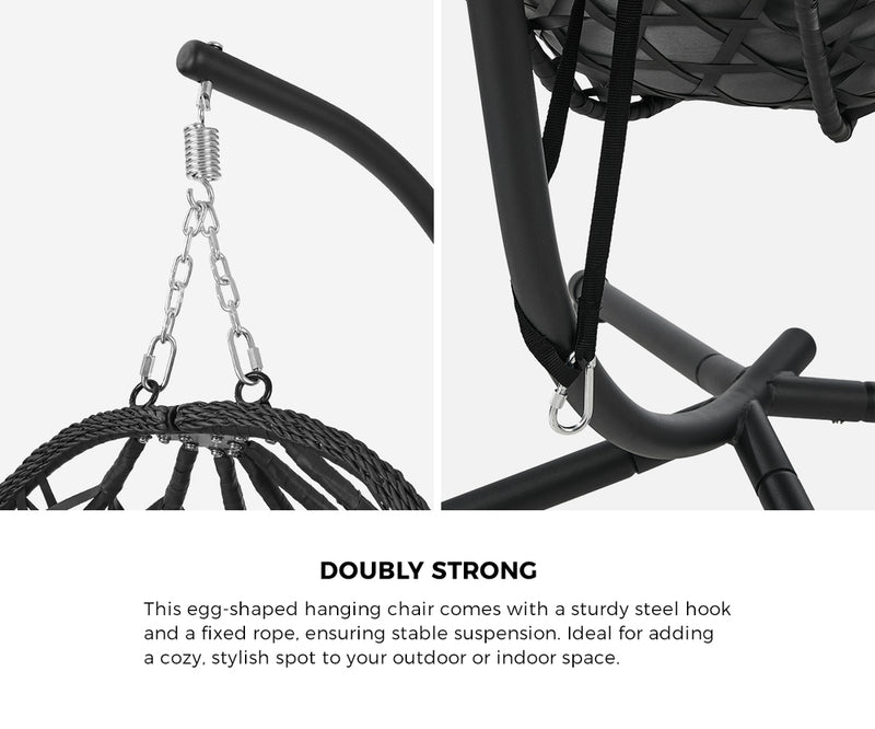 Livsip Outdoor Egg Hanging Chair with Stand Rattan Swing Black
