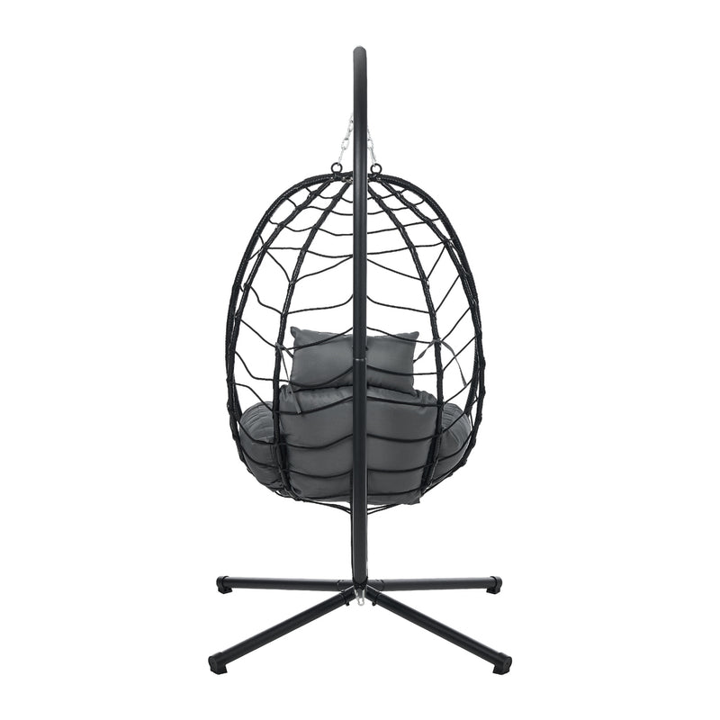 Livsip Outdoor Rattan Hanging Chair Porch Swing Chair Egg Seat Black