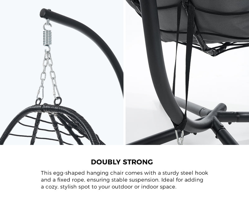 Livsip Outdoor Rattan Hanging Chair Porch Swing Chair Egg Seat Black