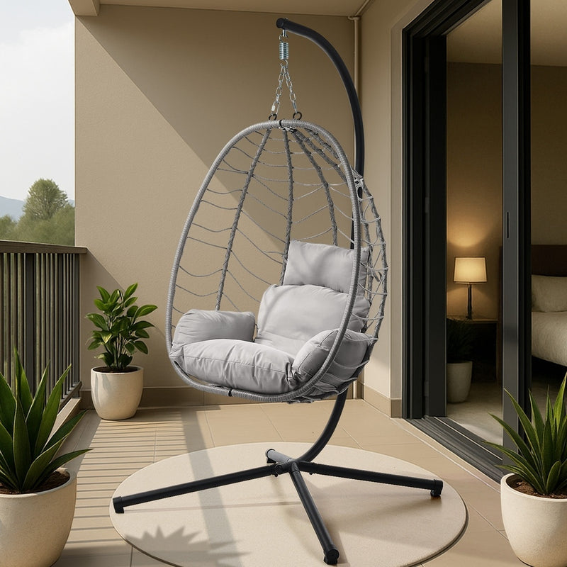 Livsip Outdoor Rattan Hanging Chair Porch Swing Chair Egg Seat Grey