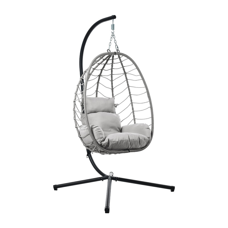 Livsip Outdoor Rattan Hanging Chair Porch Swing Chair Egg Seat Grey
