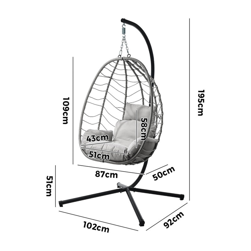 Livsip Outdoor Rattan Hanging Chair Porch Swing Chair Egg Seat Grey