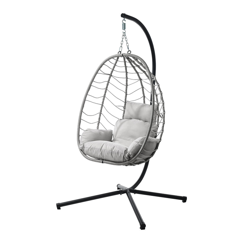 Livsip Outdoor Rattan Hanging Chair Porch Swing Chair Egg Seat Grey