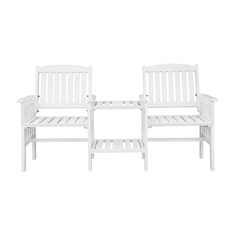 Livsip Wooden Garden Bench 2 Seat Chair&Table White