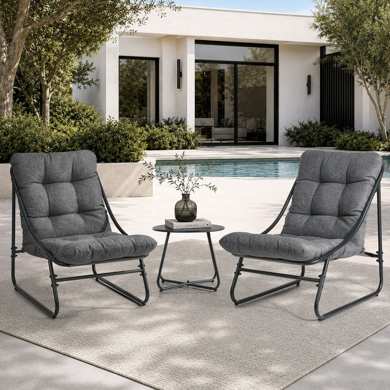 Livsip 3 Pieces Outdoor Patio Set Chair Table Lounge Setting Grey