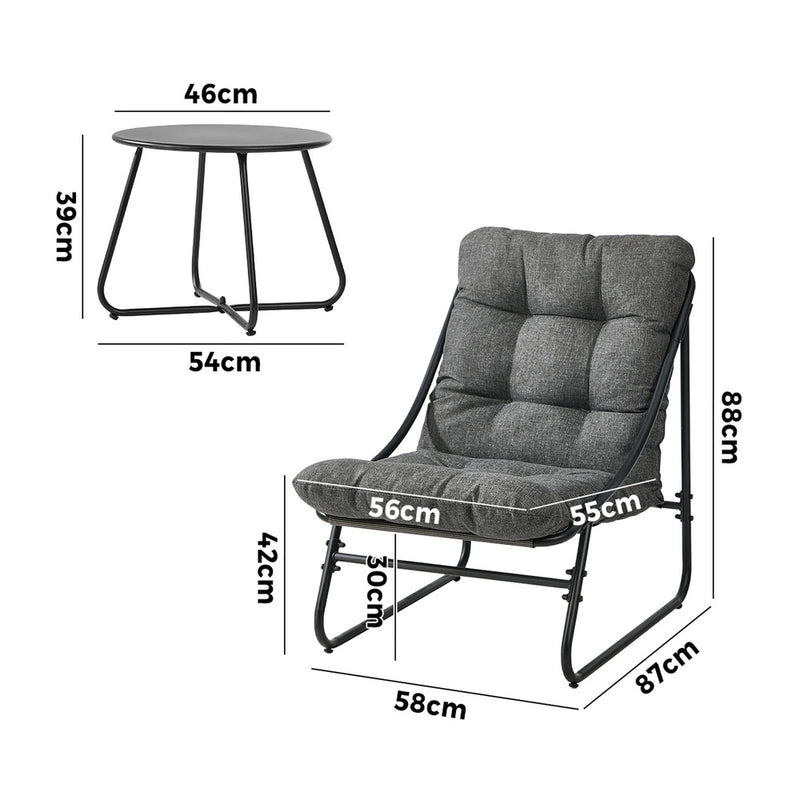 Livsip 3 Pieces Outdoor Patio Set Chair Table Lounge Setting Grey