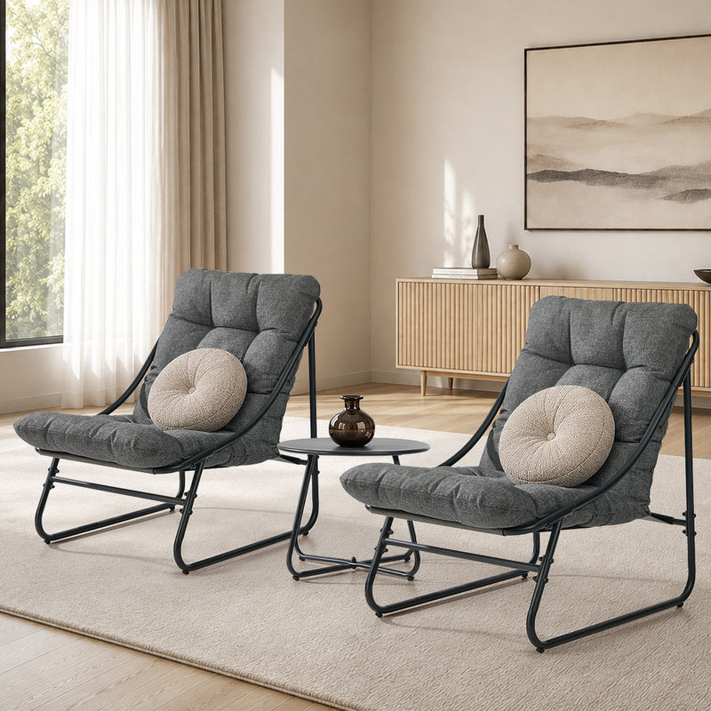 Livsip 3 Pieces Outdoor Patio Set Chair Table Lounge Setting Grey