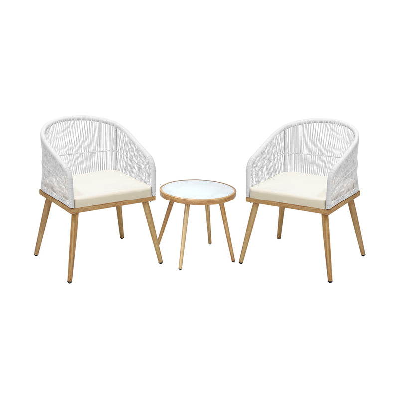 Livsip 3PCS Outdoor Set Table&Chairs with Rope Beige