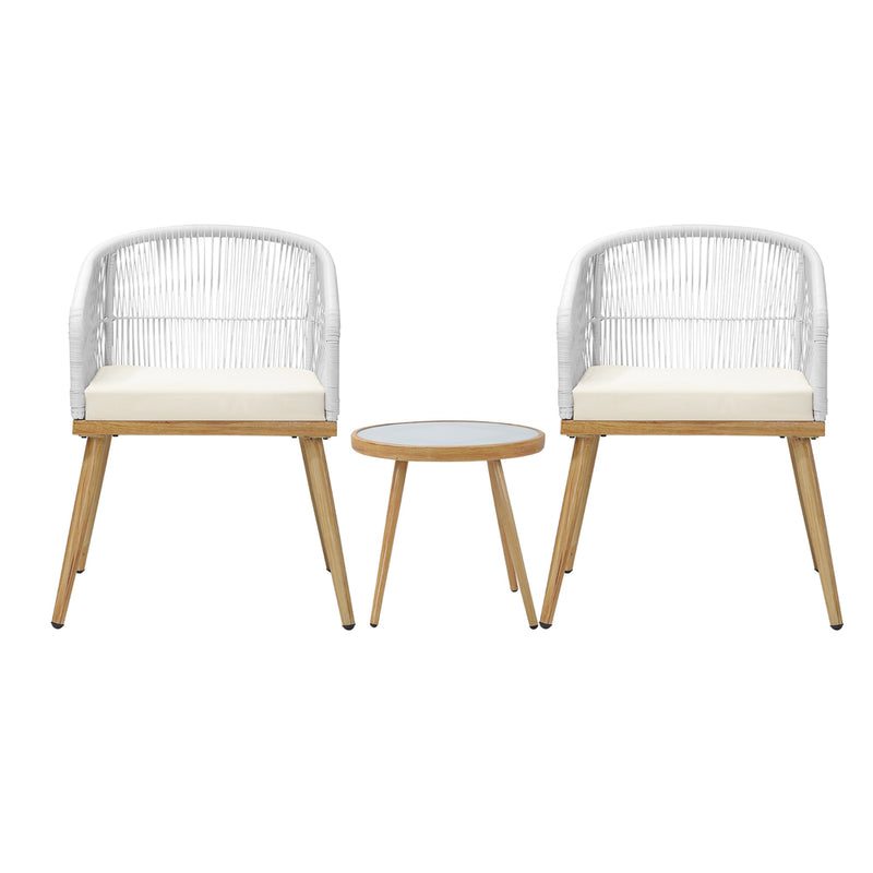 Livsip 3PCS Outdoor Set Table&Chairs with Rope Beige