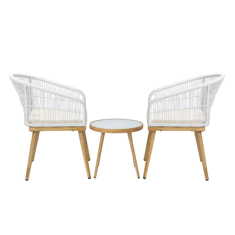 Livsip 3PCS Outdoor Set Table&Chairs with Rope Beige