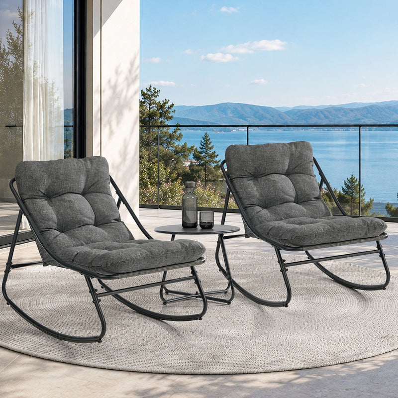 Livsip 3 Pieces Outdoor Patio Set Rocking Chair Table Lounge Grey