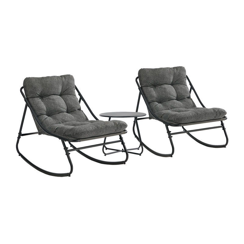 Livsip 3 Pieces Outdoor Patio Set Rocking Chair Table Lounge Grey
