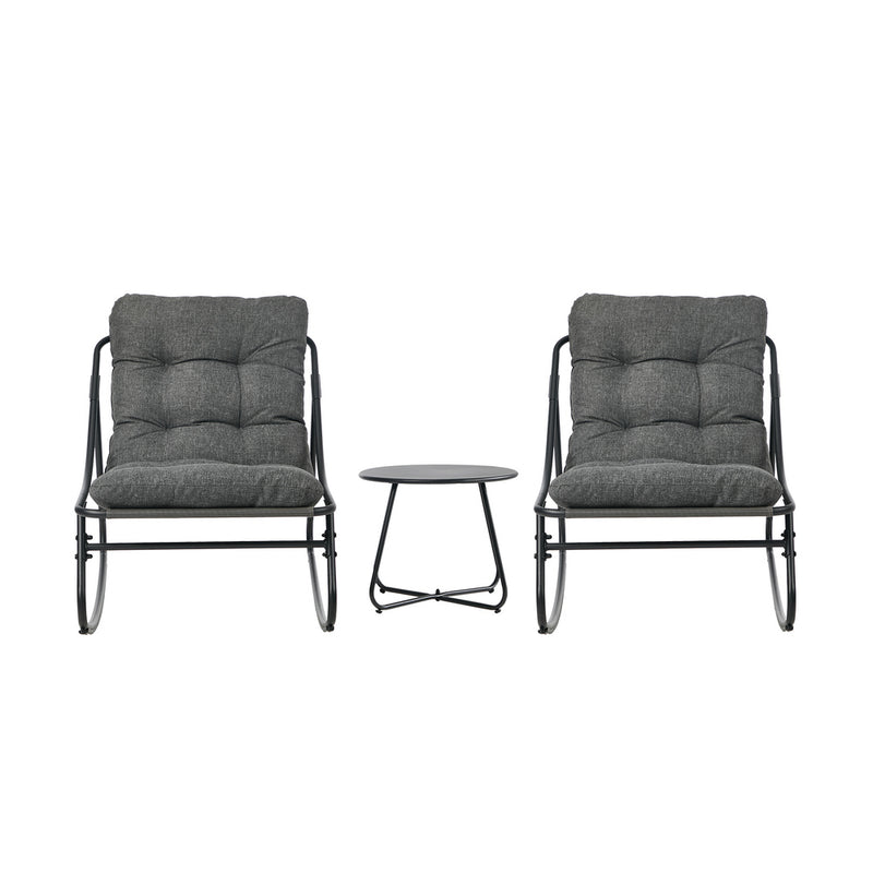 Livsip 3 Pieces Outdoor Patio Set Rocking Chair Table Lounge Grey