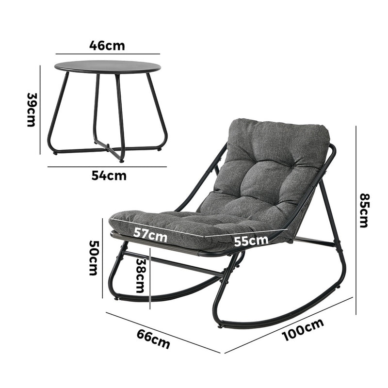 Livsip 3 Pieces Outdoor Patio Set Rocking Chair Table Lounge Grey