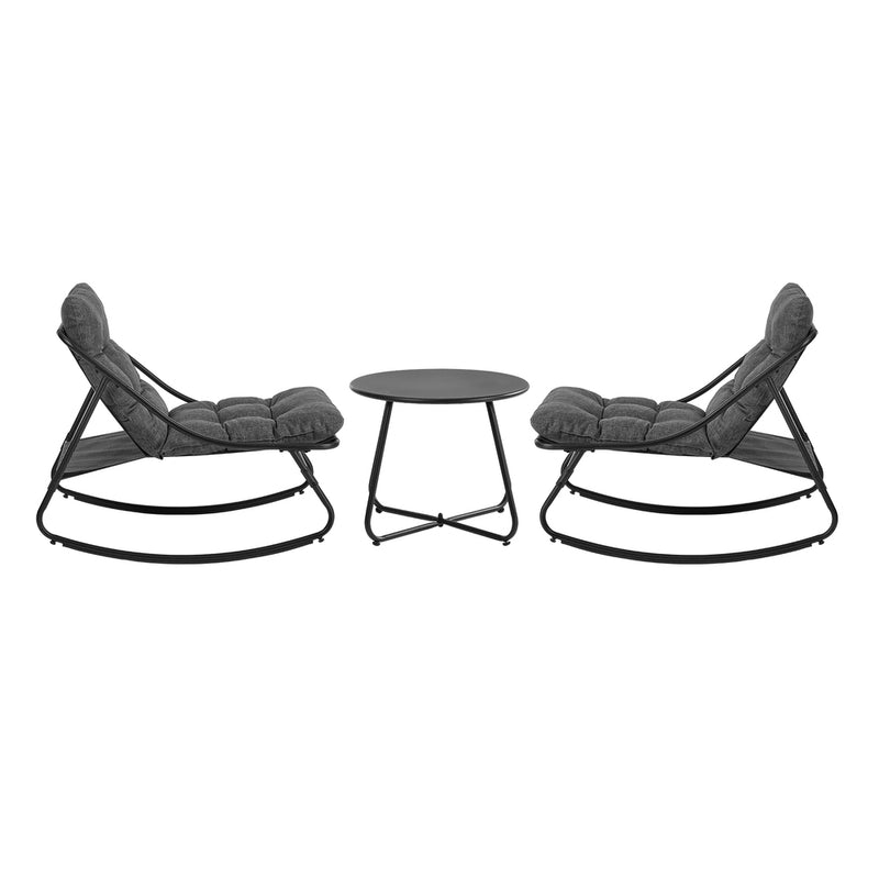 Livsip 3 Pieces Outdoor Patio Set Rocking Chair Table Lounge Grey
