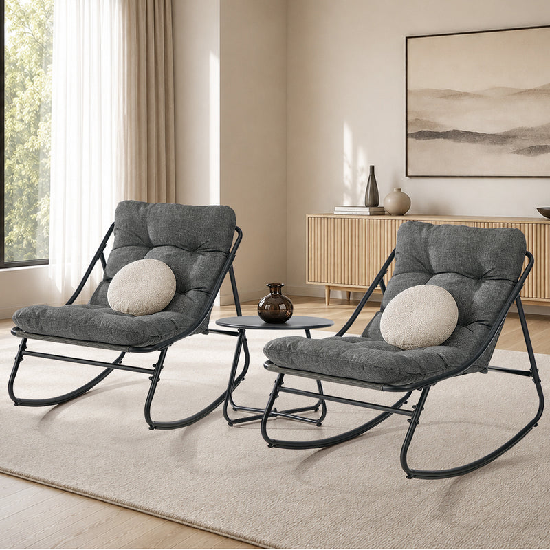Livsip 3 Pieces Outdoor Patio Set Rocking Chair Table Lounge Grey