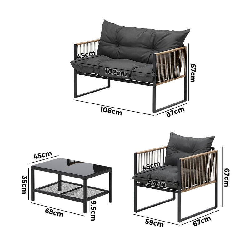 Livsip 4 PCS Outdoor Furniture Set Lounge Sofa Table Chairs