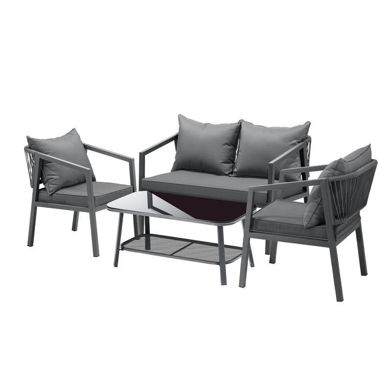 Livsip 4PCS Outdoor Furniture Set Sofa Table Chairs Set Grey