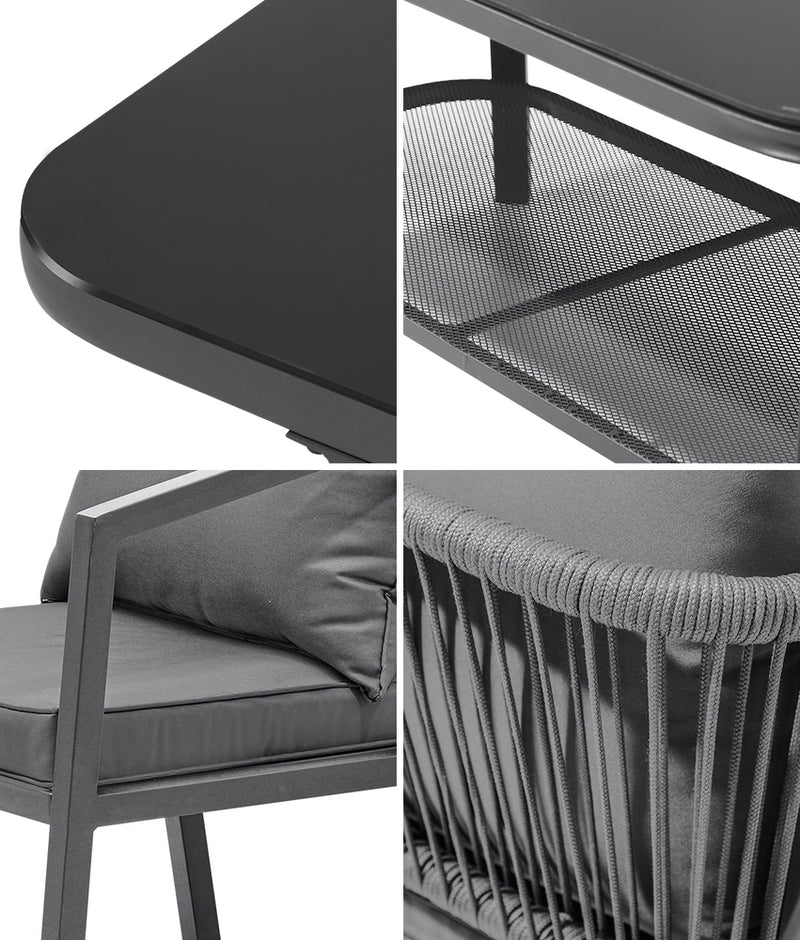 Livsip 4PCS Outdoor Furniture Set Sofa Table Chairs Set Grey