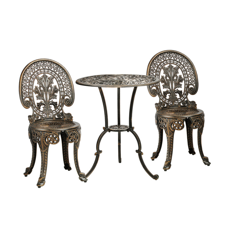 Livsip Outdoor Set 3pcs Chair Table Cast Aluminium Bronze