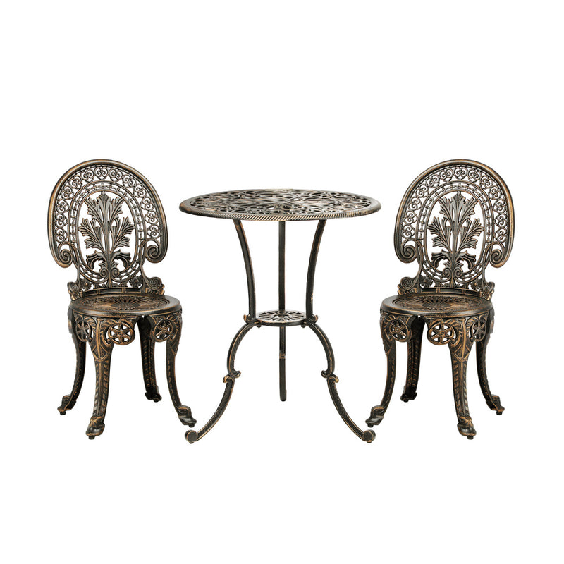 Livsip Outdoor Set 3pcs Chair Table Cast Aluminium Bronze