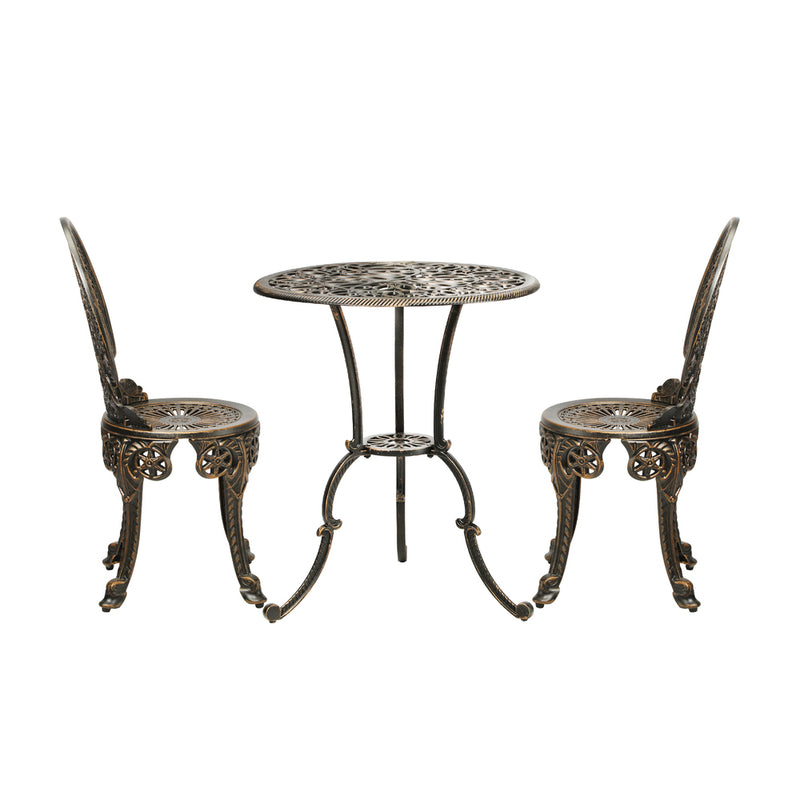 Livsip Outdoor Set 3pcs Chair Table Cast Aluminium Bronze