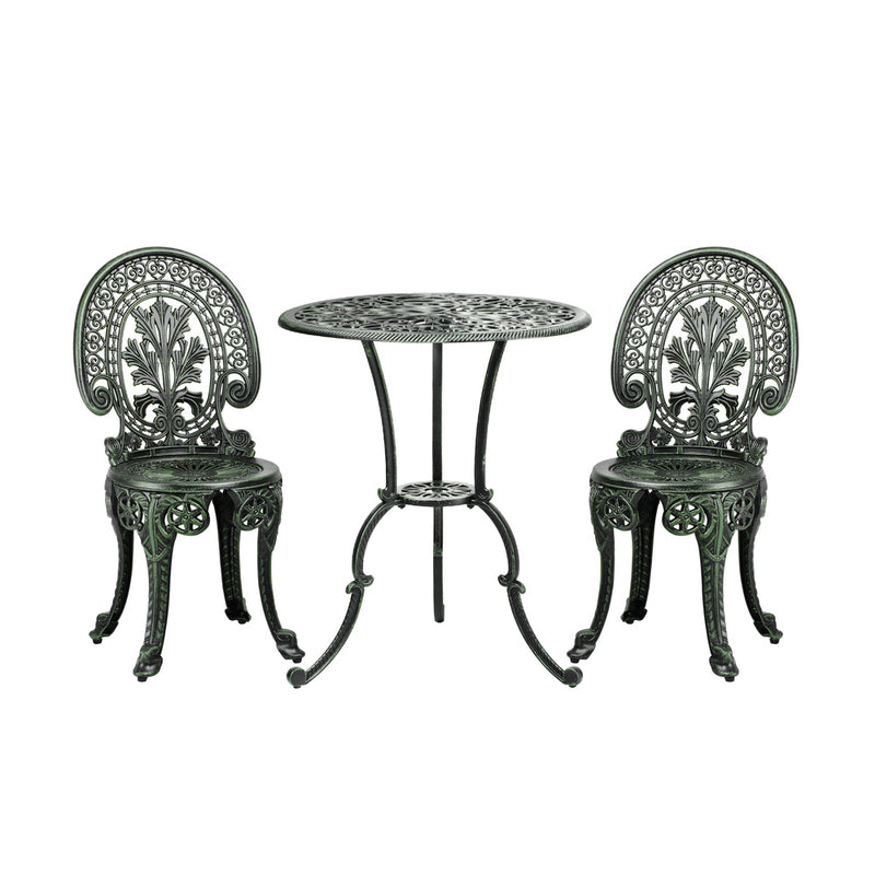 Livsip Patio Set Cast Aluminium Table&Chairs Verdigris 3PCS
