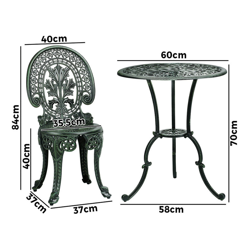 Livsip Patio Set Cast Aluminium Table&Chairs Verdigris 3PCS