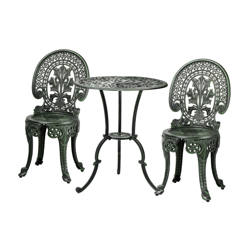 Livsip Patio Set Cast Aluminium Table&Chairs Verdigris 3PCS