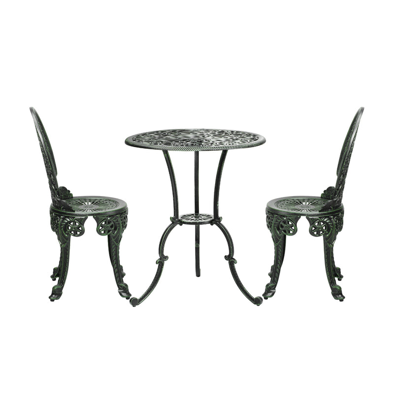 Livsip Patio Set Cast Aluminium Table&Chairs Verdigris 3PCS