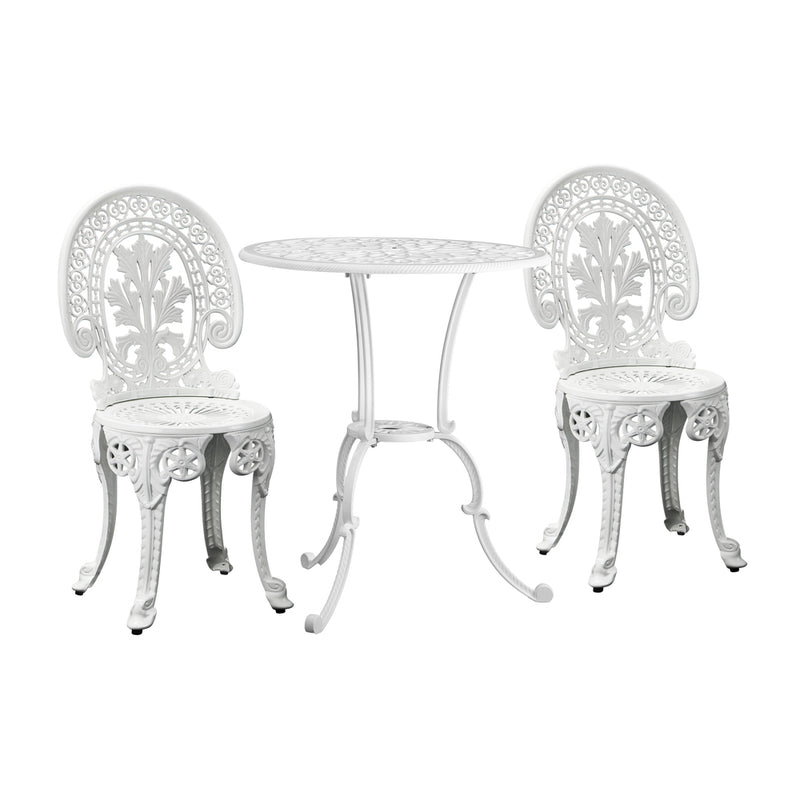 Livsip Outdoor Set Cast Aluminium Table and Chair 3PCS White