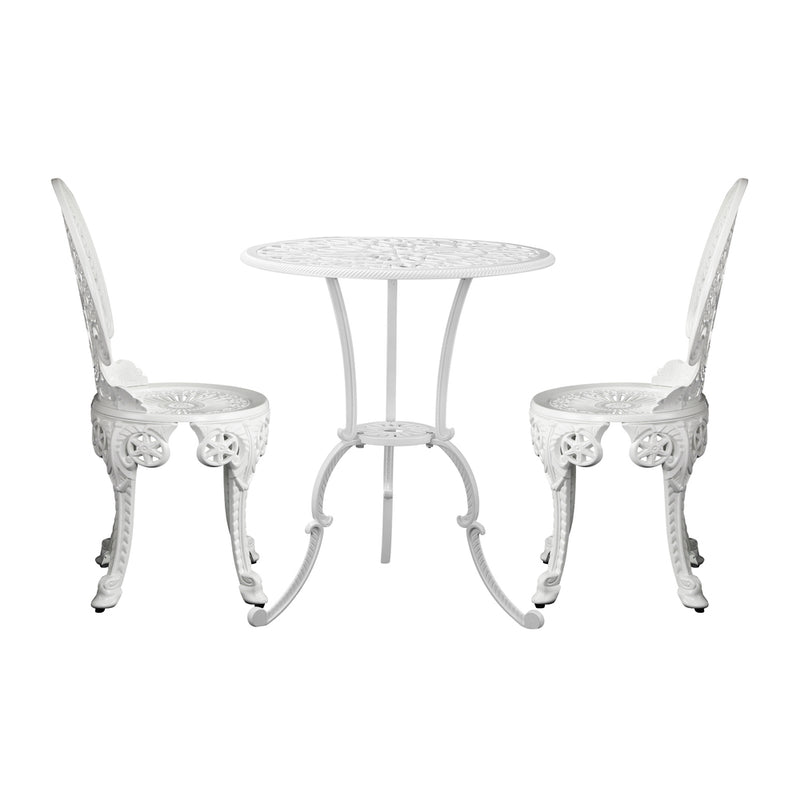 Livsip Outdoor Set Cast Aluminium Table and Chair 3PCS White