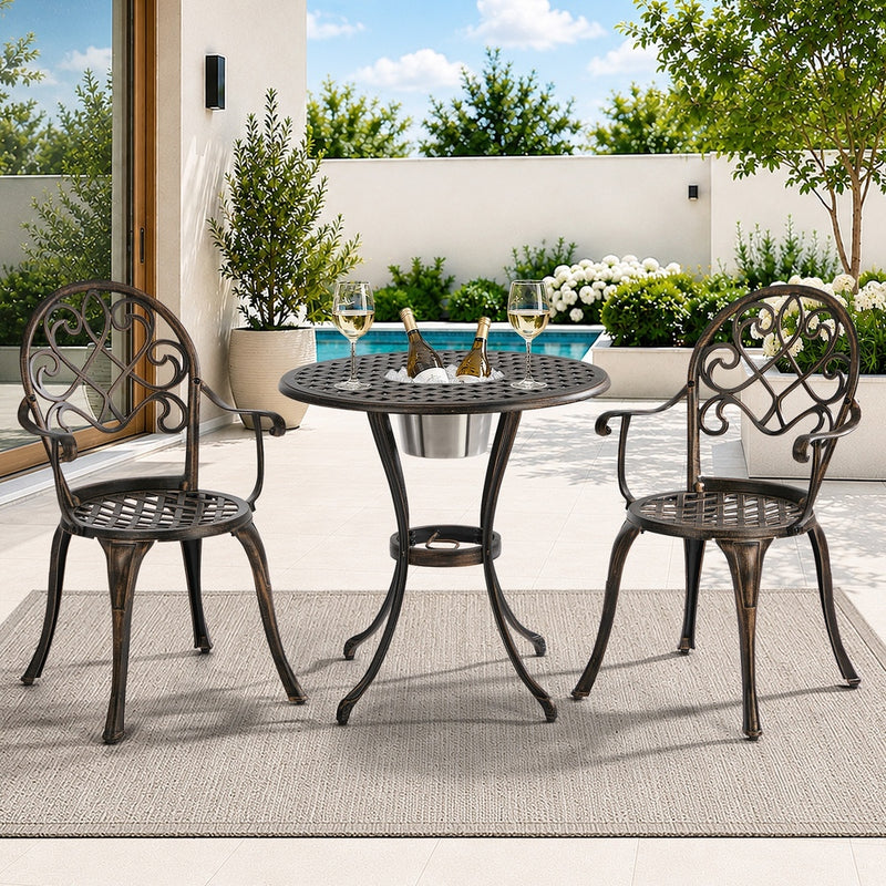 Livsip 3 Pieces Outdoor Patio Table Chairs Set Cast Aluminium