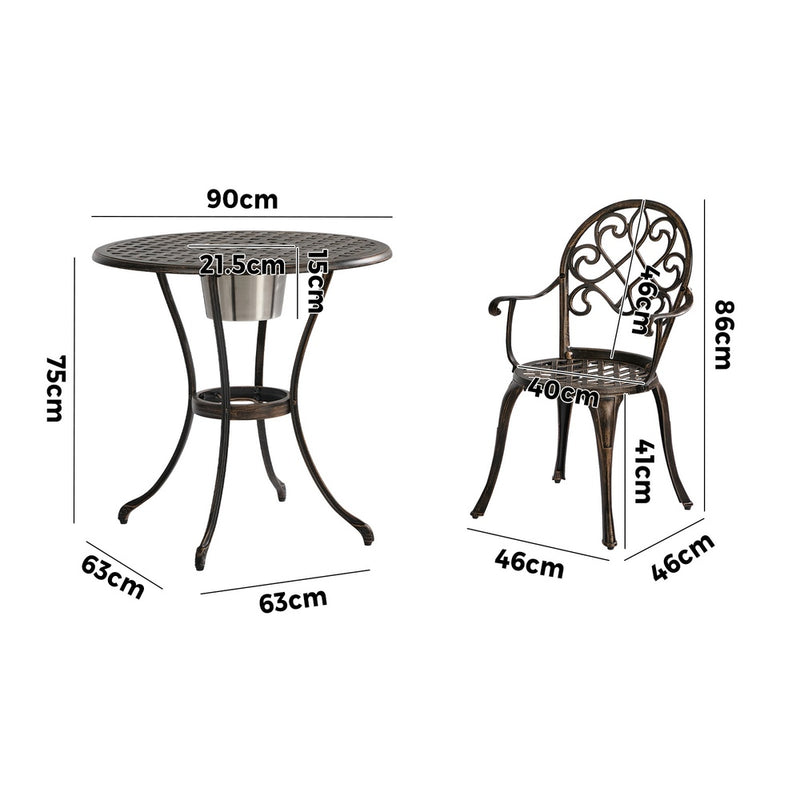 Livsip 3 Pieces Outdoor Patio Table Chairs Set Cast Aluminium