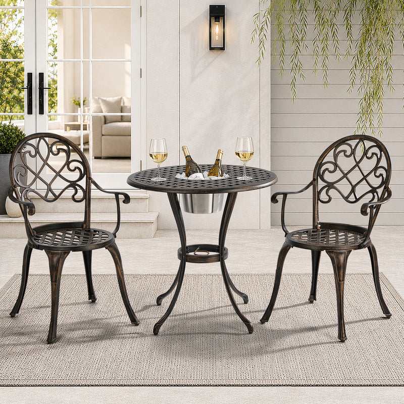 Livsip 3 Pieces Outdoor Patio Table Chairs Set Cast Aluminium