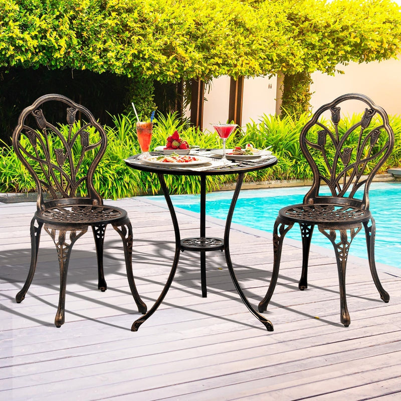 Livsip 3PCS Bistro Outdoor Setting Chairs Table Bronze