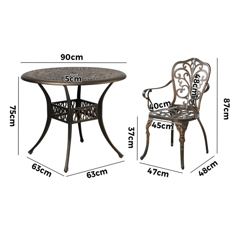 Livsip 3 Piece Outdoor Patio Set Bistro Cast Aluminium