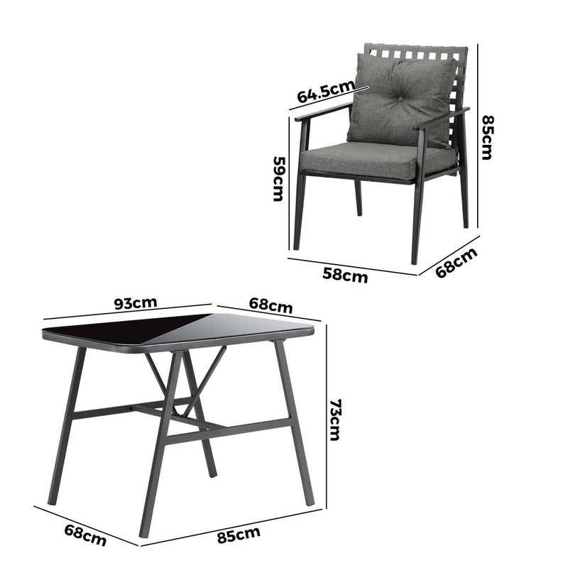 Livsip 2 Seater Outdoor Dining Set with Table Grey&Black