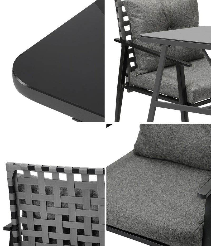 Livsip 2 Seater Outdoor Dining Set with Table Grey&Black