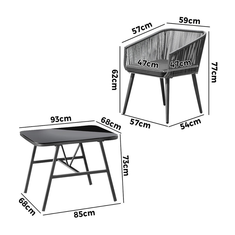 Livsip Outdoor Dining Set 3 PCS Table Chairs Set