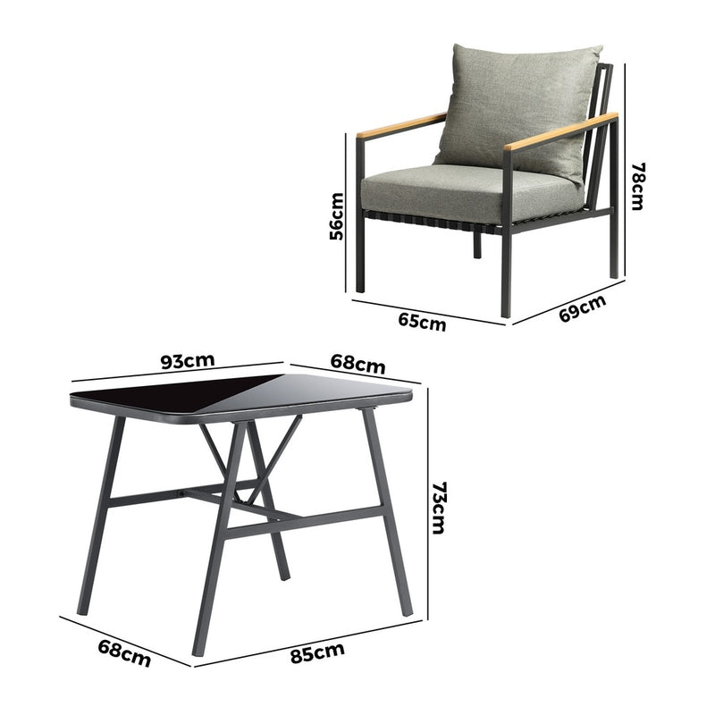 Livsip 3PCS Outdoor Dining Set Garden Table and Chairs