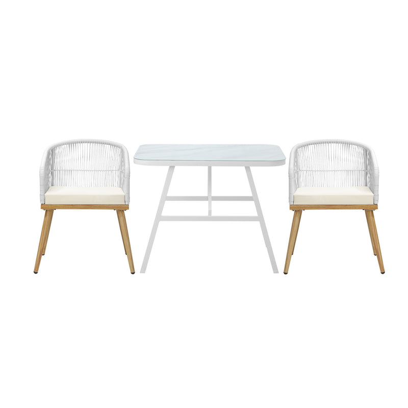 Livsip Outdoor Dining Set Patio Marble-style Table 3PCS